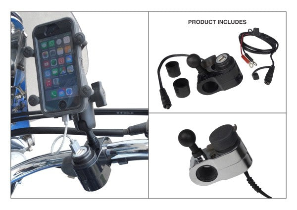 Chargeur à double port USB Gears avec support à boule de 1" (liquidation)