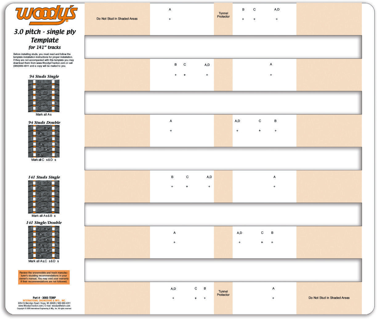 Woody's Stud Template, Single Ply, 3.00