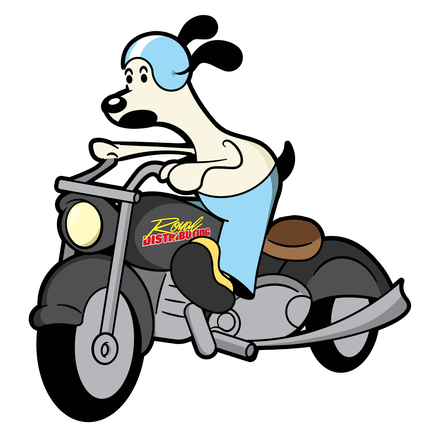 Autocollant moto chien Royal Distributing, mat, 4 pouces