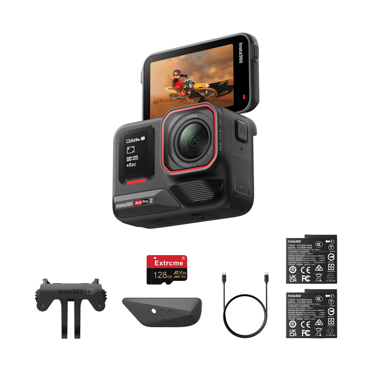Insta360 Ace Pro 2 Action Camera - 2 Battery + Memory Card Bundle