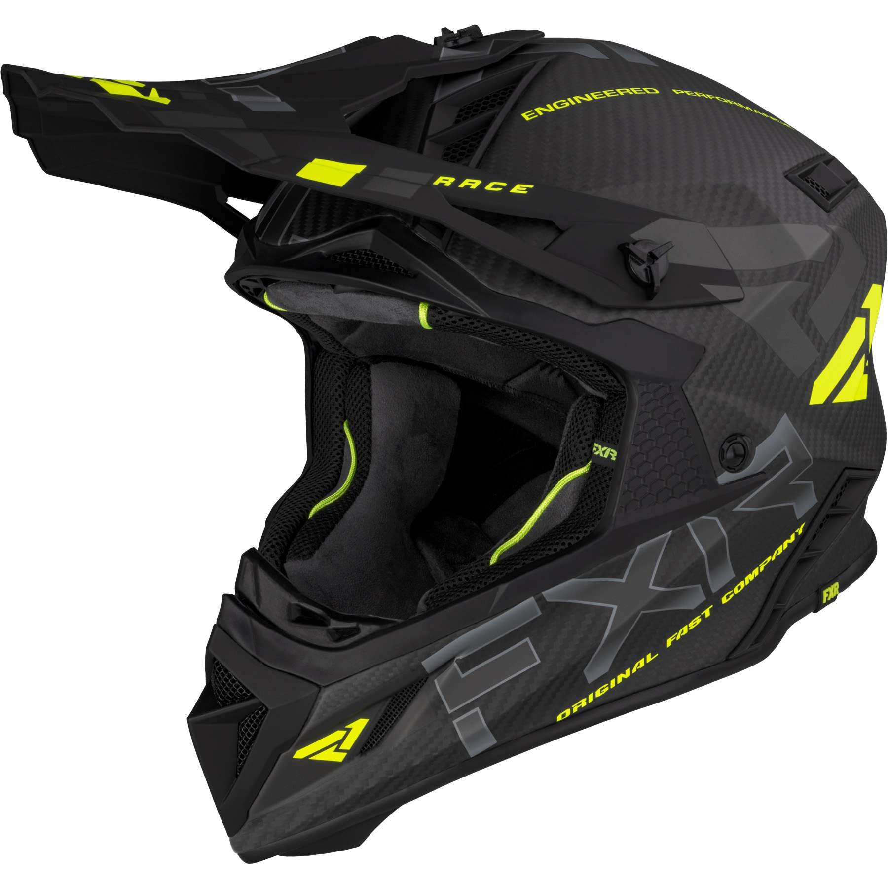 Casque MX FXR Helium Carbon avec anneau en D (liquidation)