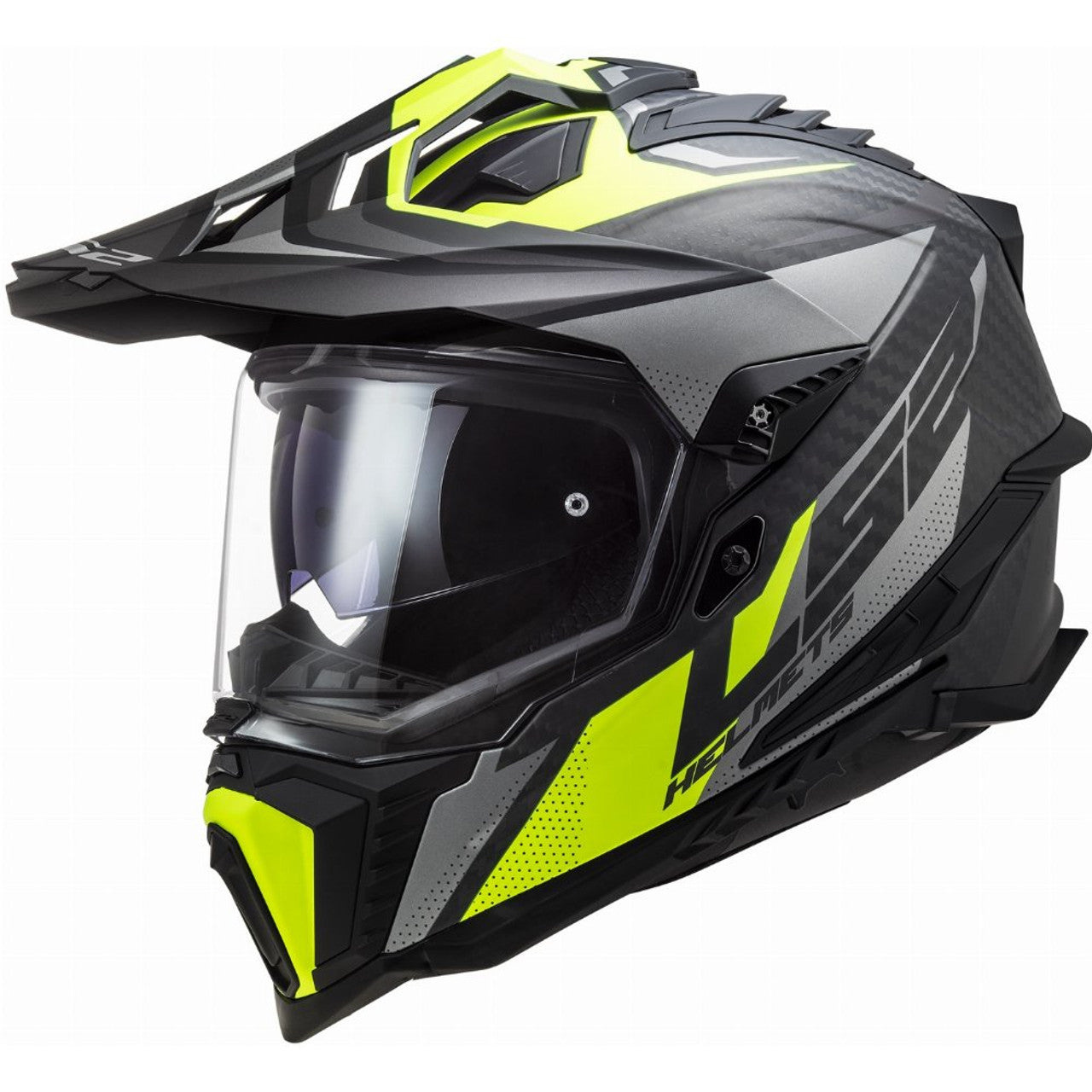 Casque double sport LS2 Explorer Carbon Focus (titane mat/jaune haute visibilité)