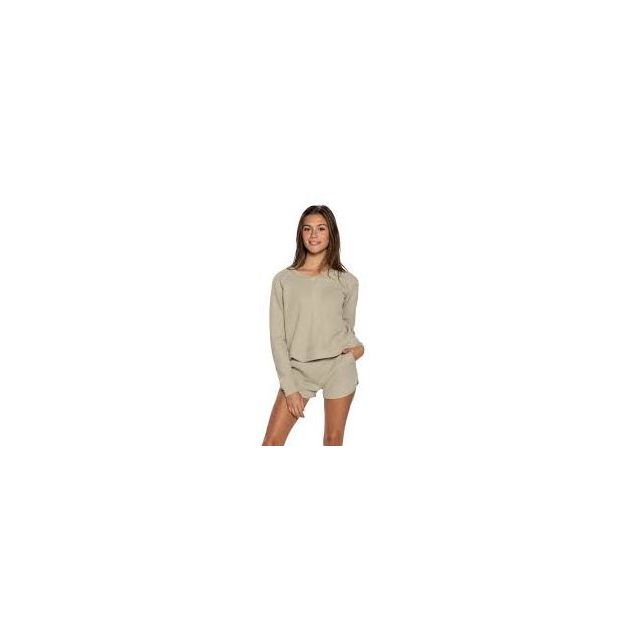 TEAMLTD T-shirt à manches longues gaufré mi-long pour femme (liquidation)