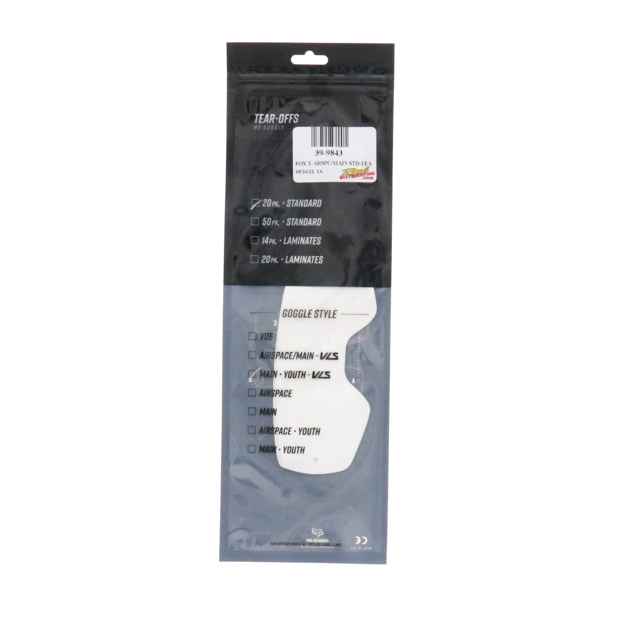 Tear-Offs Fox Racing Youth pour lunettes Airspace/Main II