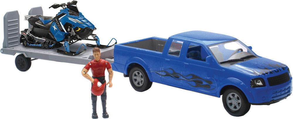 New-Ray Toys Polaris Switchback Snowmobile with Pickup Truck, 1:18 Scale