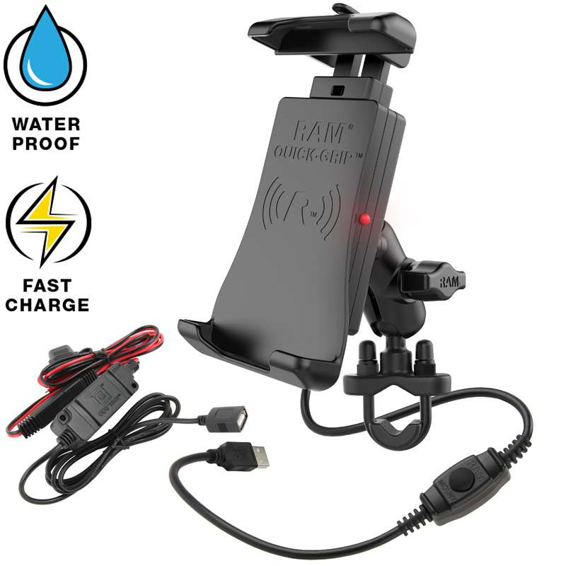 RAM Quick-Grip 15W Waterproof Wireless Charging Handlebar Mount
