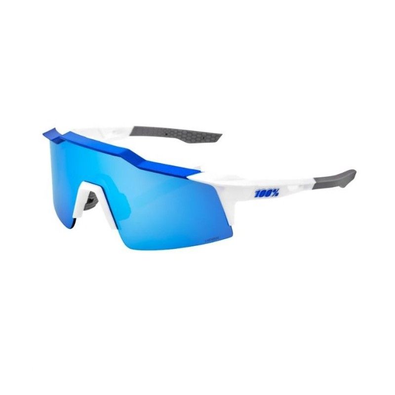 100% Speedcraft Sunglasses, Matte White/Metallic Blue/Hiper Blue Mirror