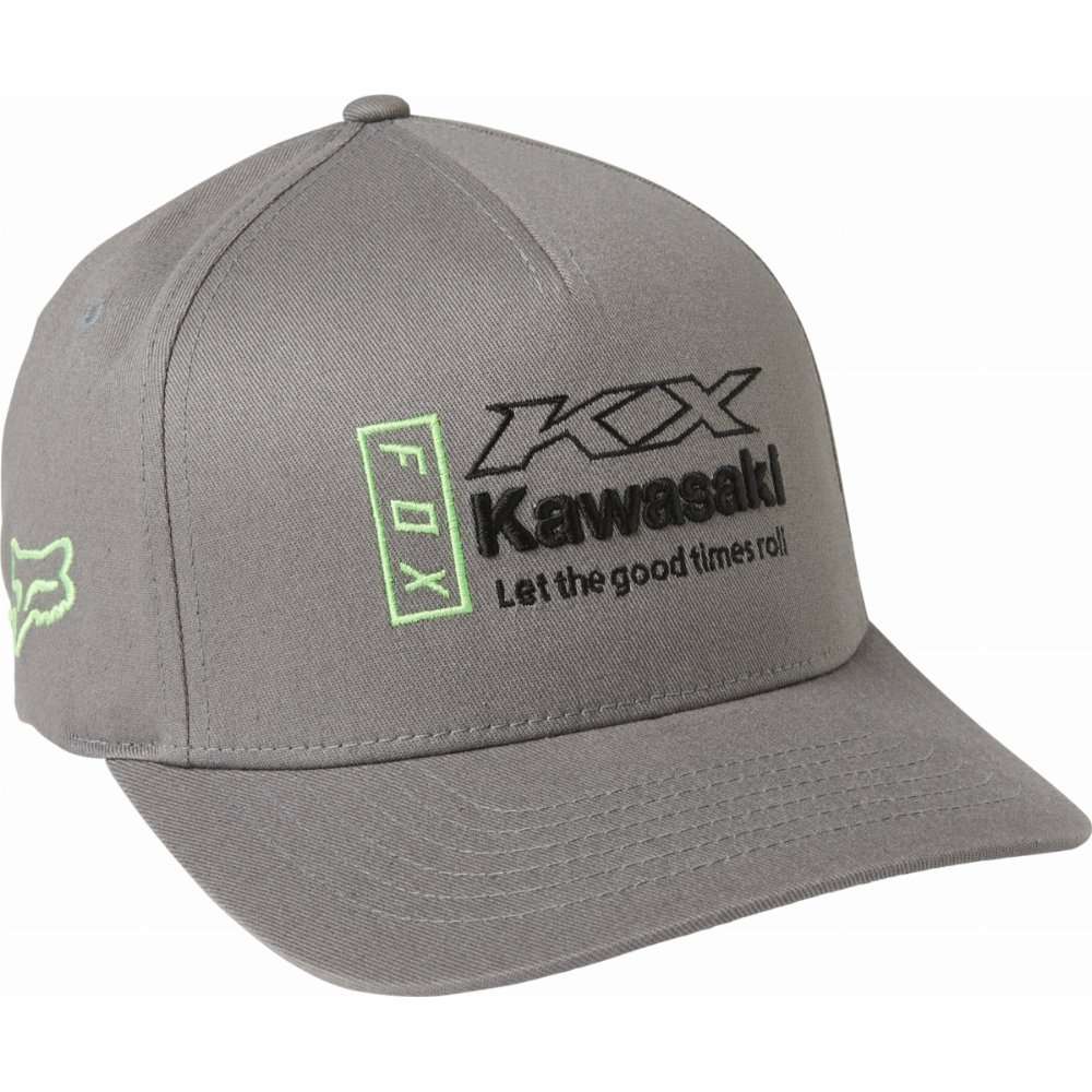 Fox Racing Kawasaki Flexfit Hat (Closeout), Grey, L/XL